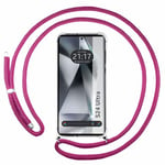 Tumundosmartphone Étui pendentif transparent pour Samsung Galaxy S24 Ultra 5G avec cordon rose fuchsia