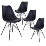 HAGA - Lot de 4 Chaises Noires avec Piétement Métallique