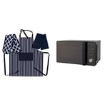 Russell Hobbs RHM2076B 20L Digital 800 W Solo Microwave Black with Penguin Home Apron, Double Oven Glove and 2 Kitchen Tea Towels Set - NAVY/White
