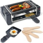 Appareil Raclette 2 Personnes Mini Grill Raclette Avec 2 Poêlons À Raclette Et 4 Grattoirs En Bois, Thermostat Réglable, Revêtement Antiadhésif, 500W Cadeau Noel Homme Femme[PAC100634]