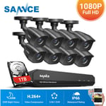 Sannce - kit Caméra de surveillance filaire 8CH tvi dvr enregistreur & 8 caméra hd 1080P Extérieur vision nocture 20m – Avec disque dur 1TB