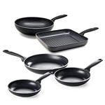 GreenPan Poêle à Frire Revêtement Antiadhésif Sain en Céramique, pour Induction/Four/Lave-Vaiselle, 20cm + Poêle à Frire, 24cm + Poêle à Frire, 28cm + Poêle Wok, 28cm / 3.6L + Poêle Grill, 28cm, Noir