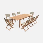 Salon de jardin en bois extensible - Almeria - Grande table 180/240cm avec rallonge. 2 fauteuils et 6 chaises. en bois