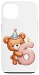 Coque pour iPhone 13 Ours en peluche marron pour 6ème anniversaire