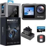 Brave 7 Le Caméra Sport Avec Carte Mémoire U3 De 128 Go, Action Cam 30fps 20mp Wifi, Caméra De Plongée 40m Avec Écran Tactile Ipx7, Camera Sport 4k Stabilisateur Eis 2.0 Avec Doubl[One145386]