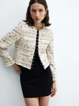 Mango Modena Cropped Tweed Jacket, Cream/Multi