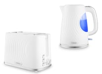 Tower Sonar White Kettle & 2 Slice Toaster. Chrome Accents Stylish Ripple Design