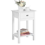 Yaheetech Table de Chevet en Bois Blanc Bout de Canapé Table d'Appoint avec 1 Tiroir et 1 Étagère 40 x 30 x 60 cm pour Entrée Chambre Salon