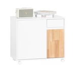 SoBuy Caisson de Bureau à roulettes, Support Imprimante Roulant, Organiseur Bureau, Meuble de Rangement Bureau, Caisson de Rangement avec Tiroirs, –65x58x35cm, ASK04-WN