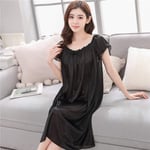 CIDCIJN Chemise De Nuit Pyjama Femme,Sexy Summer Ladies Long Nightgown Big Size Casual Home Dress Short Sleeve Sleepwear Ice Silk Nightdress Sleeping Dress,Black