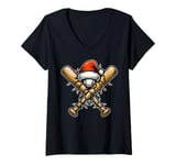 Womens Baseball Bat Ball Player Team Christmas Hat Xmas V-Neck T-Shirt