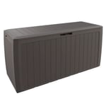 CASARIA® Coffre de rangement XXL Aspect lattes en bois Brun 300L Roulettes Poignées Malle Terrasse Balcon Coffre de jardin