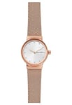 Skagen Montre pour femmes Freja Lille, mouvement à deux aiguilles, boîtier en acier inoxydable or rose 26 mm avec bracelet en maille d'acier inoxydable, SKW2665