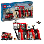 LEGO 60414 City La Caserne et le Camion de Pompiers, Jouet de Figurine de Chi...