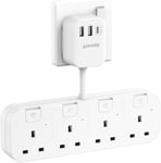 Multi Plug Extension with 3 USB 1 Type C, 4 Way Plug Adapter with Individual