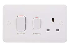 Schneider Electric Lisse Interrupteur de cuisinière à 2 prises et prise 13 A + LED Blanc