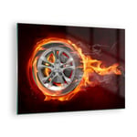 Impression sur Verre 70x50cm Tableaux Image Photo Wheel Flames Rim Decoration