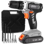 Cordless Combi Drill 20V Li Ion Battery Electric Screwdriver Set Fast Charging