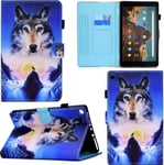 Coque Pour Fire Hd 10 Tablet, Pu Cuir Flip Smart Cover Housse Étui Case Portefeuille Supporter Avec Carte De Crédit Fentes Fermoir Magnétique - Loup