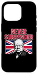 Coque pour iPhone 16 Pro Winston Churchill Never Surrender avec drapeau Union Jack