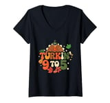 Womens Turkin 9 To 5 Turkey Gobble Fall Vibes Thanksgiving Feast V-Neck T-Shirt