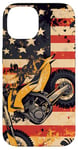 Coque pour iPhone 14 Drapeau américain Art déco jaune pour moto Dirt Bike Braap