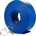 VEVOR Tuyau de décharge 101,6 mm x 32 m tuyau plat tissu PVC, tuyau de vidange robuste avec colliers de serrage, résistant aux intempéries et à l'éclatement pour la piscine et le transfert d'eau, bleu