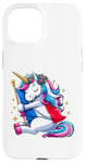 Coque pour iPhone 15 Licorne câlinant drapeau de la France pour garçons, filles, femmes, enfants