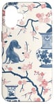 Coque pour iPhone 16 Plus Preppy Bocal en toile Chinoiserie Motif chiens et gingembre Rose et bleu