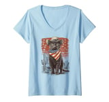 Womens Black Cat in Cowboy Boots V-Neck T-Shirt