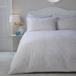 Serene - White & Duck Egg Heart Duvet Cover - Super King Bedding Size (260 x 220cm) - Duck Egg Blue Rim Edge - White Bedding - Love Hearts Print Duvet Cover in Super King