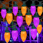 2-pack 100 LED 98FT Orange och Lila C9 Halloween-ljus Vattentät Inomhus Utomhus, Utbyggbar Halloween-ljusslinga Grön Tråd för Utomhusfest