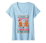 Womens I Teach The Smartest Cookies In The Batch Teacher Christmas V-Neck T-Shirt