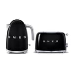 Smeg KLF03BLUK 3kw Kettle & TSF01BLUK 2 Slice Toaster Set  Stainless Steel BLACK