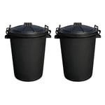 [Set of 2] 50L Black Dustbin Plastic Clip Lock Lid Kitchen Garden Rubbish Waste