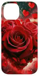 Coque pour iPhone 14 Rose Kawaii Cœur Rouge Floral Fleur Valentine