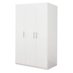 Dmora Armoire à 3 portes battantes, blanc mat, avec tringle à vêtements, Dimensions 135 x 202 x 53 cm