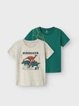 Name It Mini Boys 2 Pack Dino/Football Short Sleeve Tshirts - White Cap Grey, Multi, Size 3-4 Years