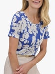 Pure Collection Floral Linen T-Shirt, Blue Blossom