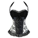 VBHJK Womens Bustier Corset Top,Retro Satin Black Lace Bow Vest Cosplay Party Sexy Lace Up Overbust Bridal Lingerie Bustier Top Boned Waist Trainer Bodysuit After Birth,Xl