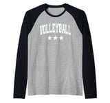 Volleyball All White Stars Classic Retro Varsity Text Raglan Baseball Tee