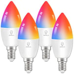 ANTELA Ampoule Connectée WiFi LED E14 4.5W Ampoule Intelligente Compatible avec Alexa et Google Home, Télécommande, Commande Vocale, Couleur Dimmable, Aucun Concentrateur Requis, 4 PCS