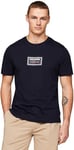 Tommy Hilfiger T-Shirt Manches Courtes Homme Label Print Col Ras-du-Cou, Bleu (Desert Sky), XS