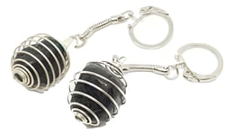 Black Tourmaline Crystal Gem Keyring Protective Reiki x 2 - Pair of Keyrings