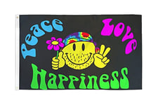 AZ FLAG - Drapeau Arc-en-Ciel Peace Love and Happiness - 150x90 cm - Drapeau Lgbt - Paix Amour Et Joie - Rainbow 100% Polyester Avec Oeillets Métalliques Intégrés - Pavillon 110 g