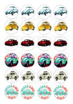 24 V.W  BEETLE THE LOVE BUG CAR TOPPERS ICED/ ICING EDIBLE FAIRY/CUP CAKETOPPERS