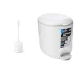 OXO Good Grips Compact Toilet Brush & Canister & Addis 518503 Premium Deluxe Bathroom Pedal Bin with inner, 3.5 litre, White Grey, 29 x 18.5 x 23cm