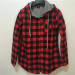 Women'S Shirt Men Women Casual Red Plaid Shirt Hooded Long Sleeve England Shirt Tops Men Harajuku Black Checkered Blouse Couple Clothes-Red_S