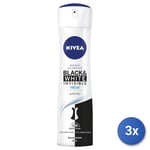 3x Nivea Black & Blanc Frais Femme Déodorant Spray 150 ML 1 Pièces