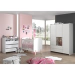 Pack - Lit Bébé 60x120cm, Commode, Plan à Langer & Armoire "Kiddy" Blanc